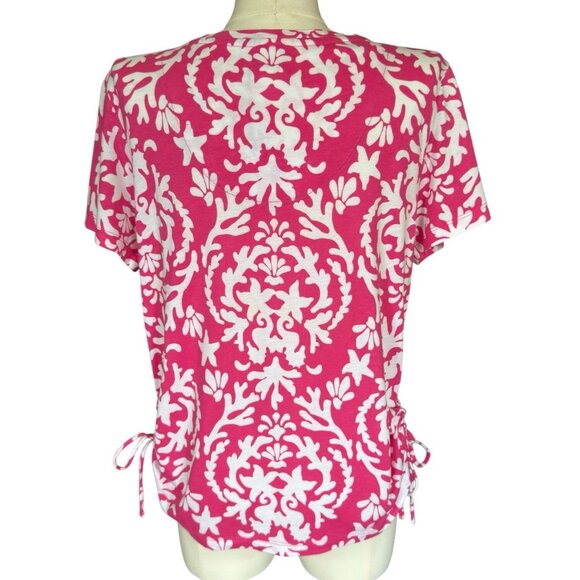 Caribbean Joe Petite Pink V-Neck Short Sleeve Pullover Top Women's Petite Large - Picture 4 of 8
